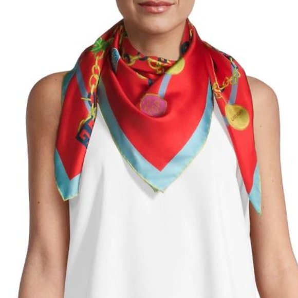 Givenchy Chain Charms Silk Square Scarf Red - Picture 4 of 11